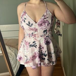 Windsor Floral Pink Romper/Dress - Lace Back Panel